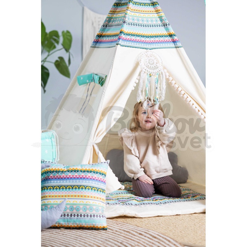 Teepee stan pre deti set s príslušenstvom - Indiánske dobrodružstvo s pompoms