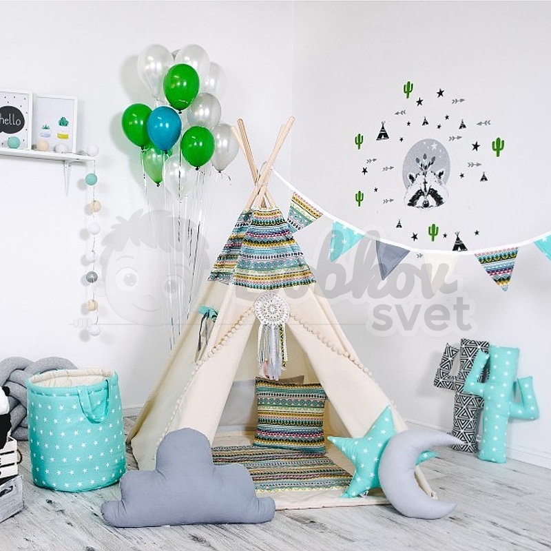Teepee stan pre deti set s príslušenstvom - Indiánske dobrodružstvo s pompoms