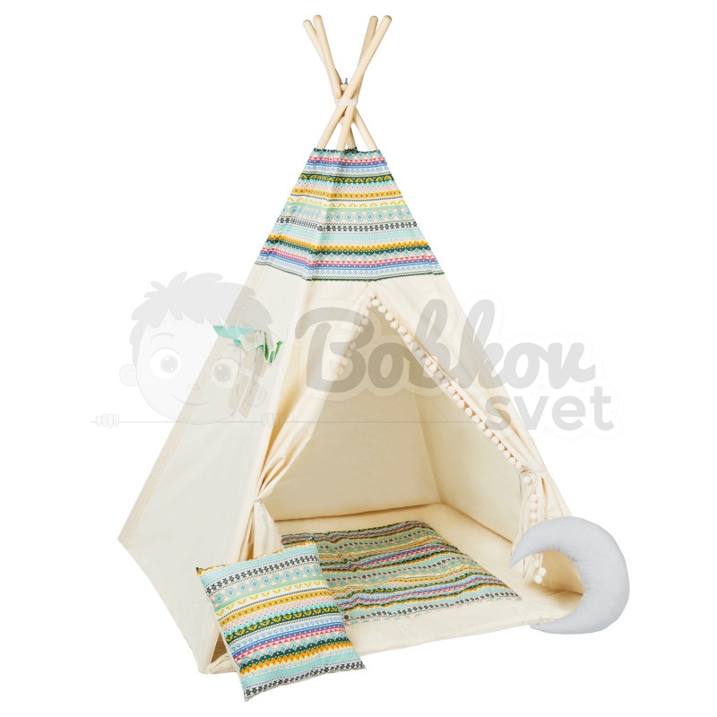 Teepee stan pre deti set s príslušenstvom - Indiánske dobrodružstvo s pompoms