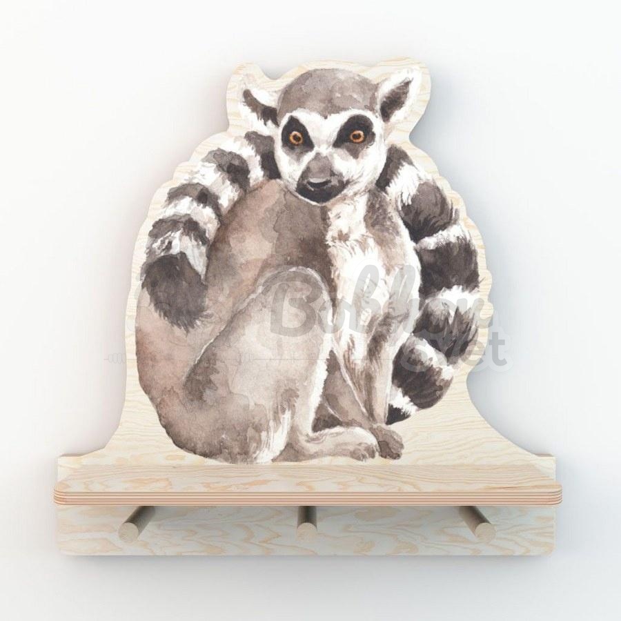 Drevená detská polička s vešiakom NATURE design - Lemur
