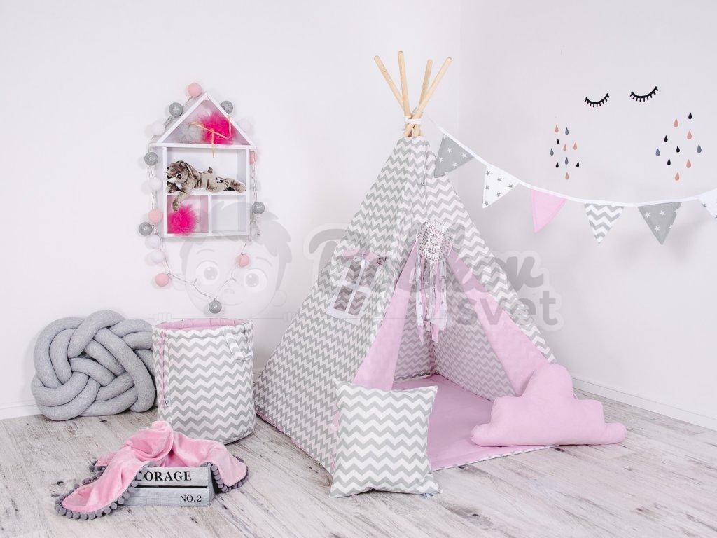 Teepee stan pre deti set s príslušenstvom - Cik cak ružový