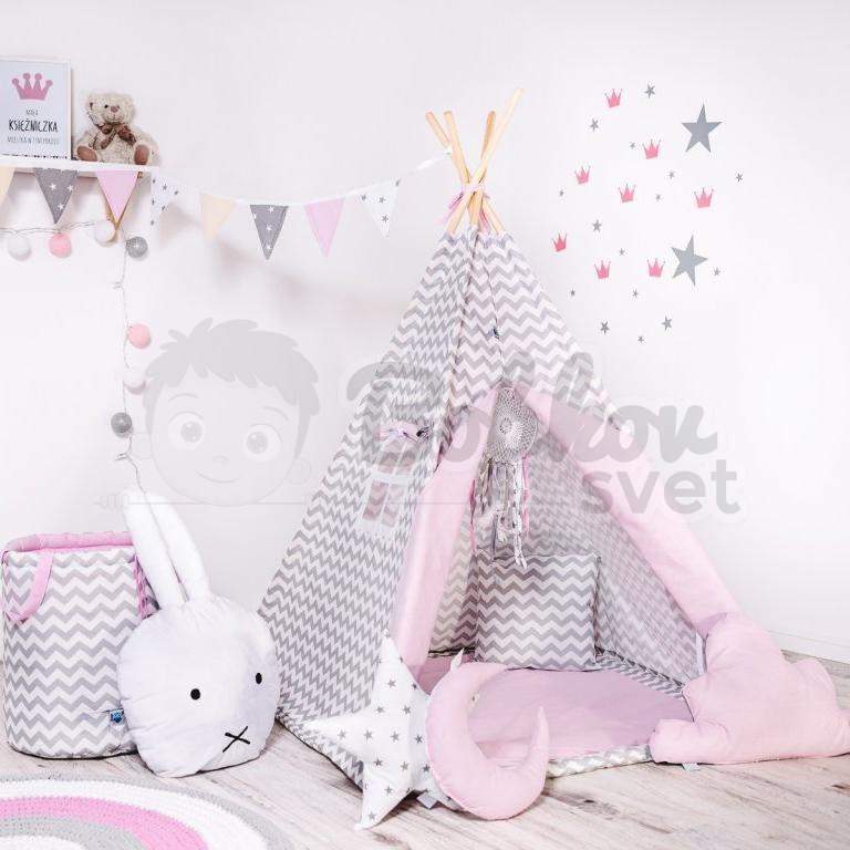 Teepee stan pre deti set s príslušenstvom - Cik cak ružový