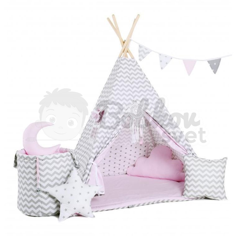 Teepee stan pre deti set s príslušenstvom - Cik cak ružový