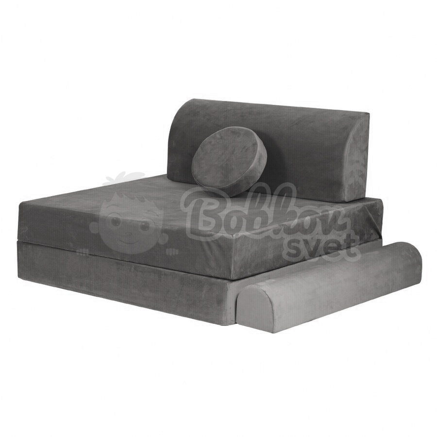 Veľký skladací bunker / detské ihrisko / pohovka - SOFA velvet GRAY 160 cm