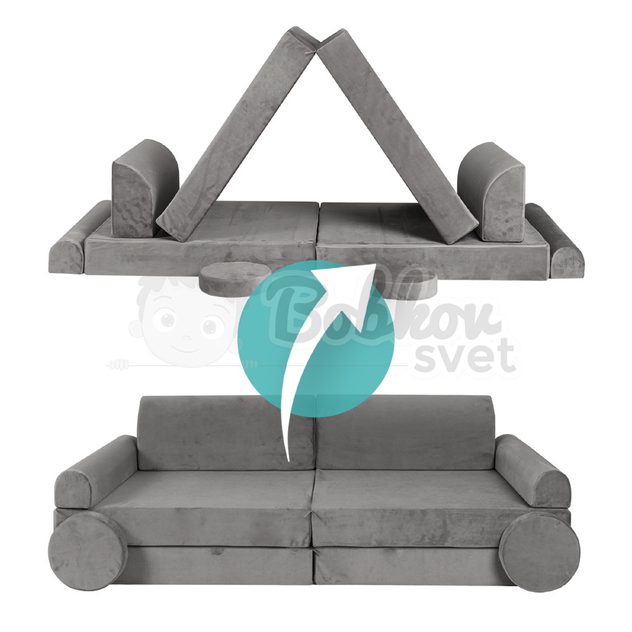 Veľký skladací bunker / detské ihrisko / pohovka - SOFA velvet GRAY 160 cm