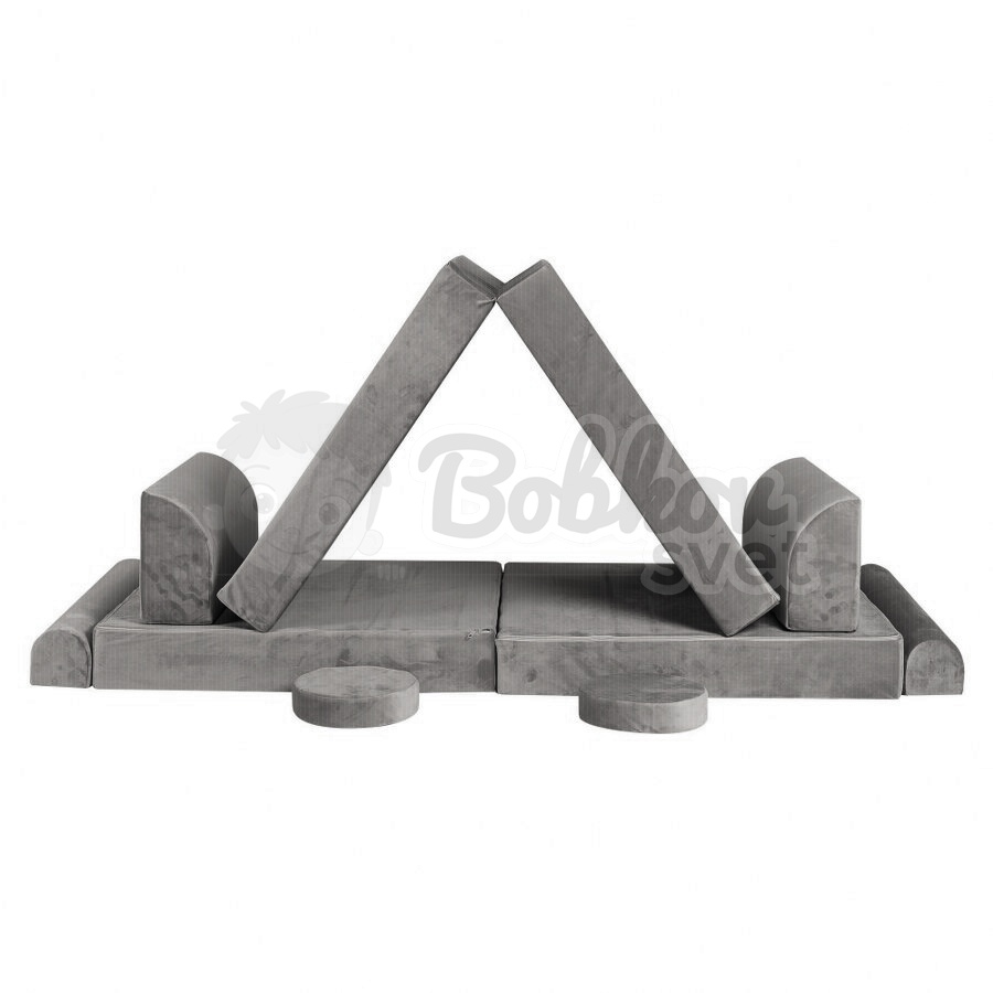 Veľký skladací bunker / detské ihrisko / pohovka - SOFA velvet GRAY 160 cm