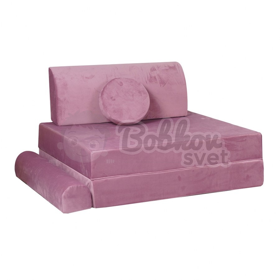 Veľký skladací bunker / detské ihrisko / pohovka - SOFA velvet PINK 160 cm