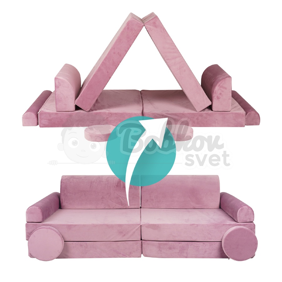 Veľký skladací bunker / detské ihrisko / pohovka - SOFA velvet PINK 160 cm