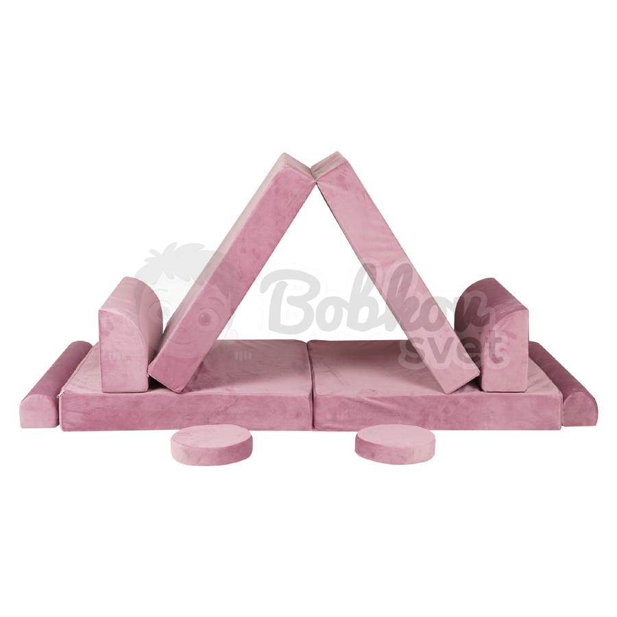 Veľký skladací bunker / detské ihrisko / pohovka - SOFA velvet PINK 160 cm