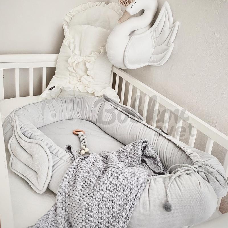 Zamatové hniezdo pre bábätko DAMANI edícia ANGEL - sivé