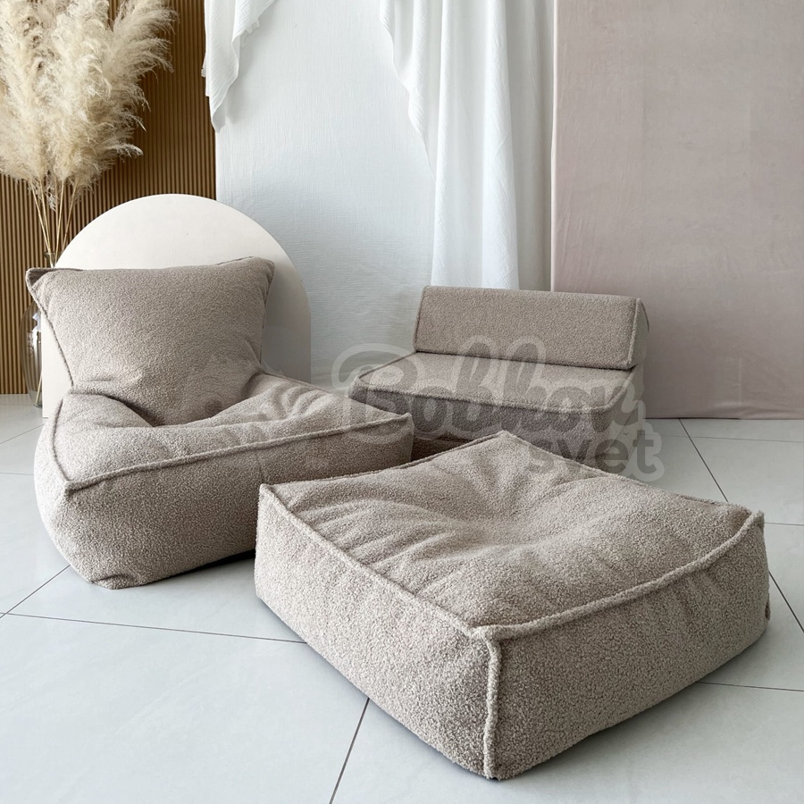 Sedací vak pre deti SHEEP / BOUCLE puf 80 cm - svetlohnedý