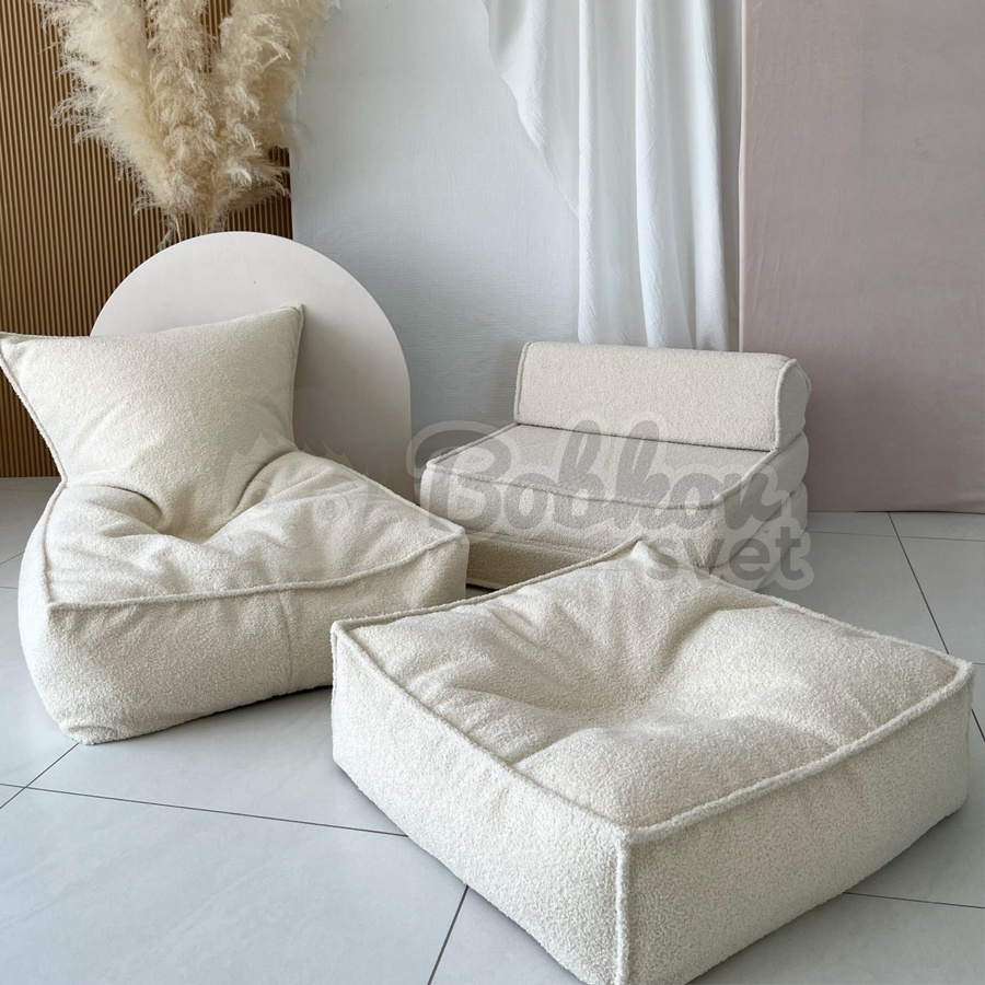 Sedací vak pre deti SHEEP / BOUCLE puf 80 cm - krémový