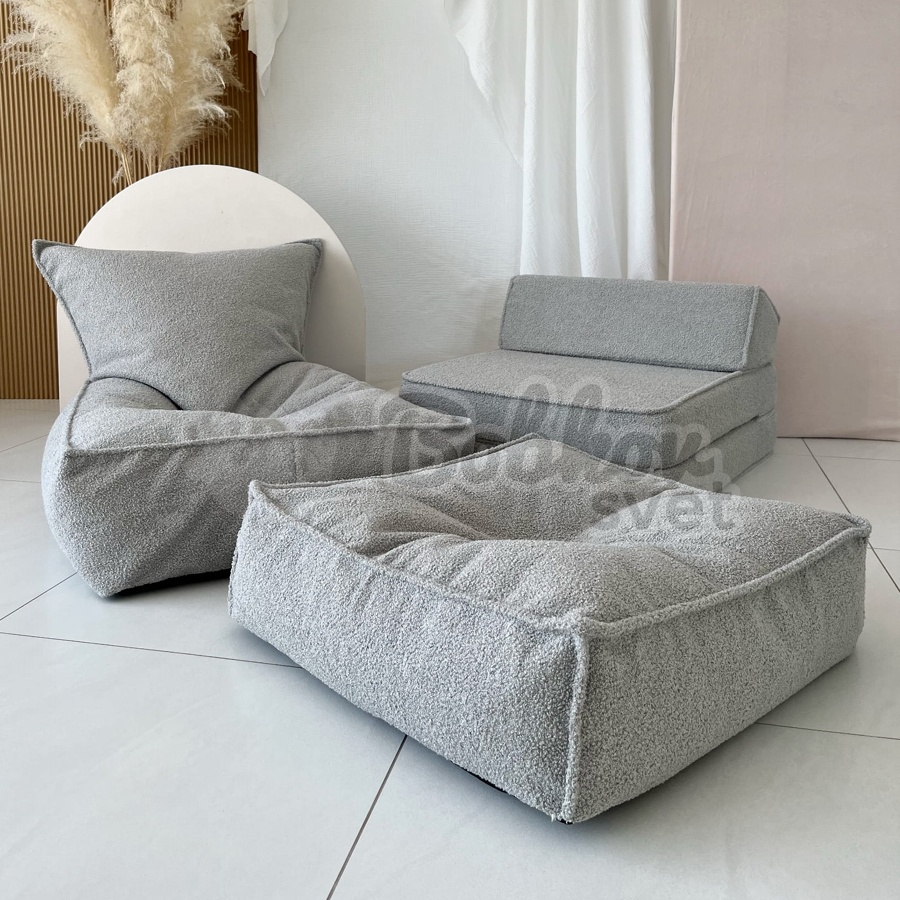 Sedací vak pre deti SHEEP / BOUCLE puf 80 cm - sivý