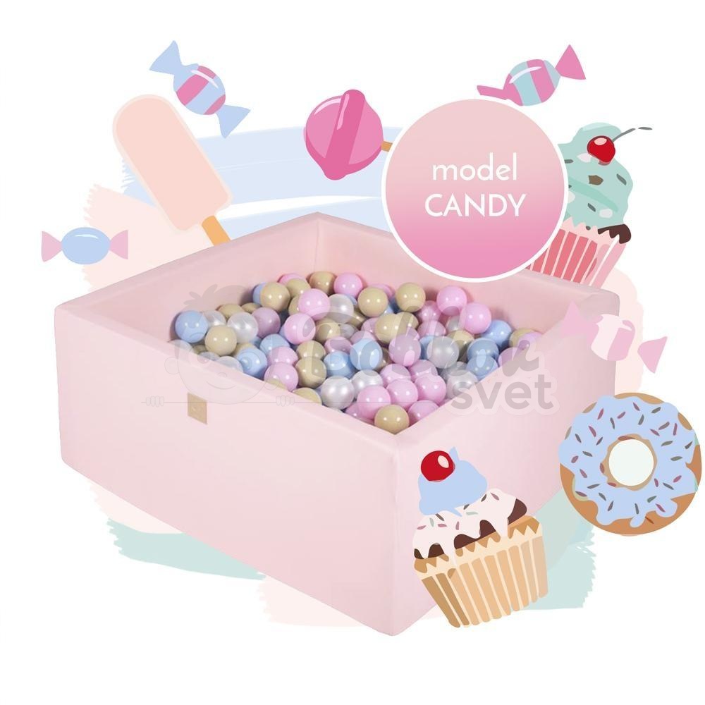Štvorcový suchý bazénik EXCLUSIVE - model Candy s guličkami až 300 ks (90x90x40cm)