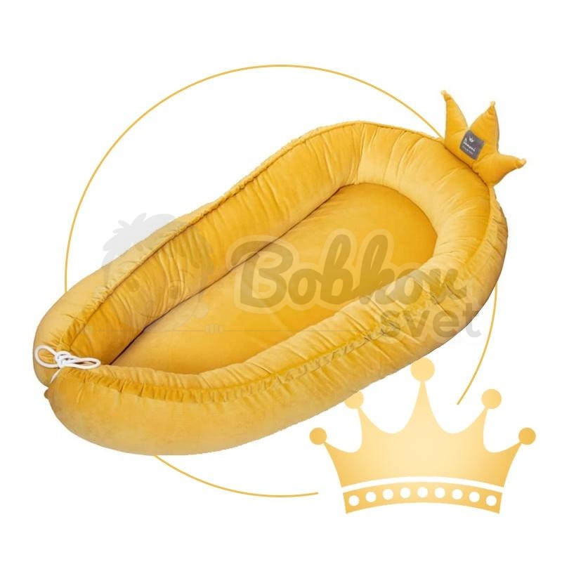 Zamatové hniezdo pre bábätko DAMANI edícia CROWN - horčicové