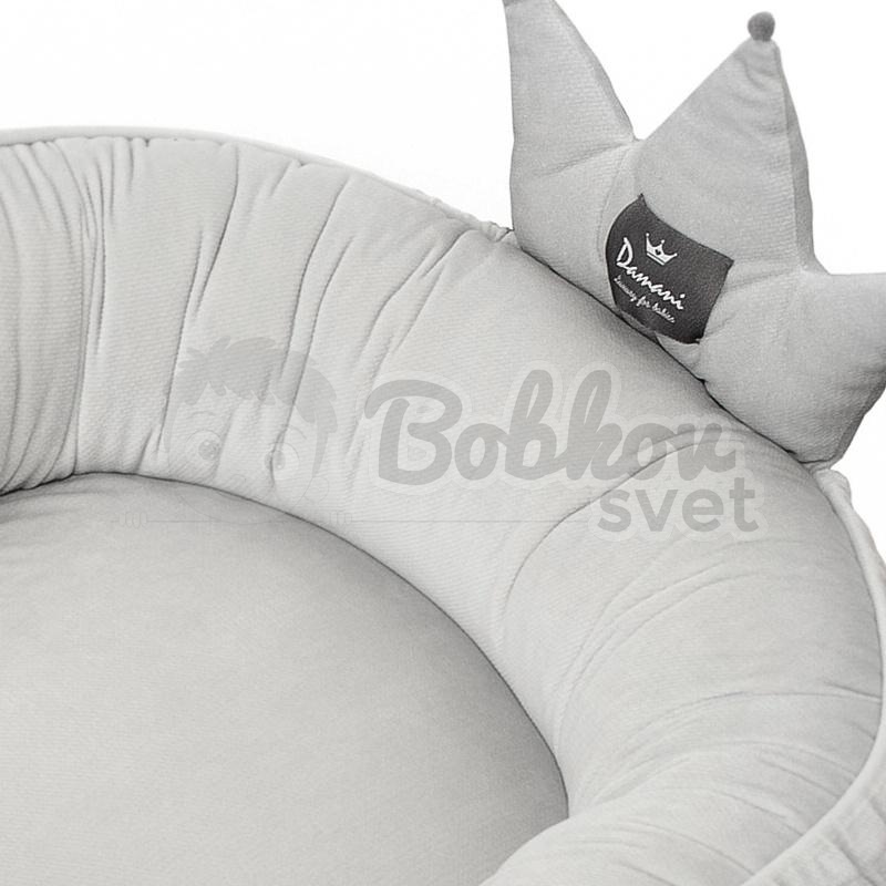 Zamatové hniezdo pre bábätko DAMANI edícia CROWN - sivé