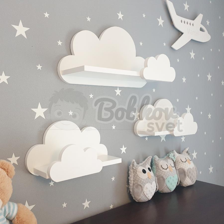Drevené detské poličky SET 3 ks obláčiky - MOLI / GALAXY premium