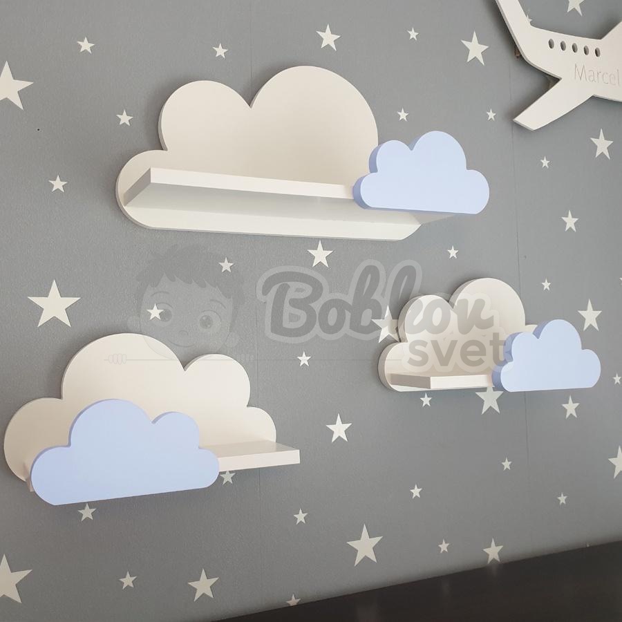 Drevené detské poličky SET 3 ks obláčiky - MOLI / GALAXY premium