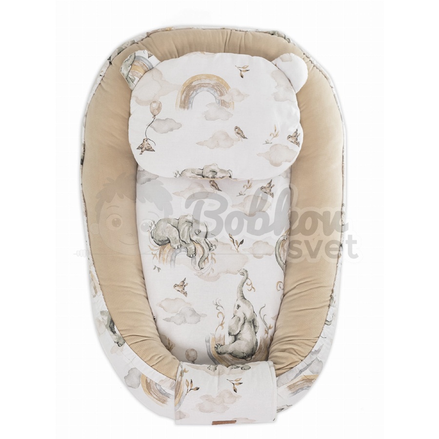 Detské hniezdo pre bábätko VELVET SADA 3v1 - CREAM - elephant