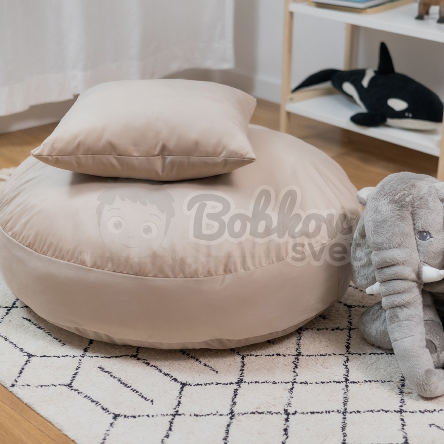 Závesná hojdačka - XXL hojdacia kvapka s 2 vankúšmi - CAPUCINO s POMPOMS