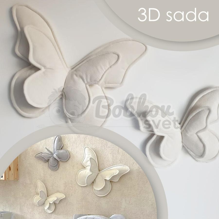 3D dekoračné motýle na stenu (sada 2 ks) - VELVET béžové