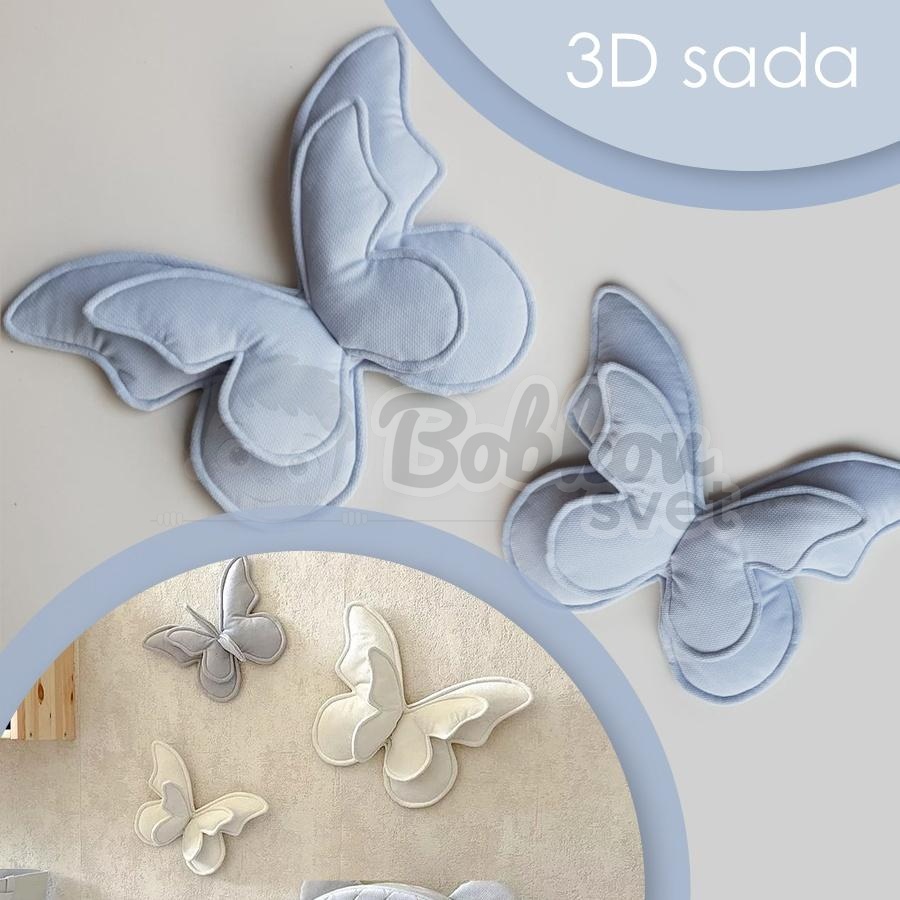 3D dekoračné motýle na stenu (sada 2 ks) - VELVET modré