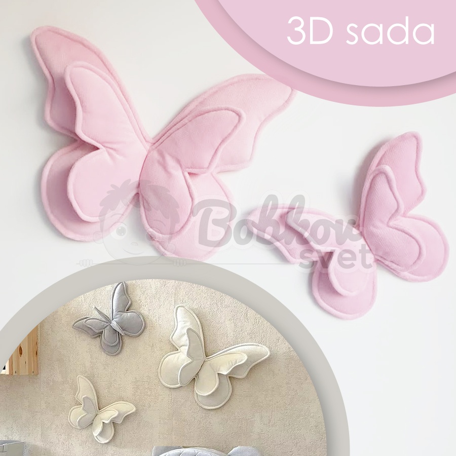 3D dekoračné motýle na stenu (sada 2 ks) - VELVET ružové