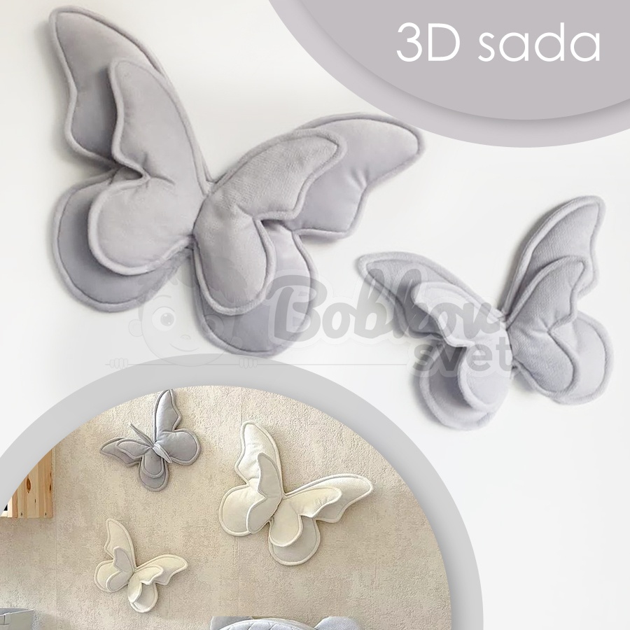 3D dekoračné motýle na stenu (sada 2 ks) - VELVET sivé