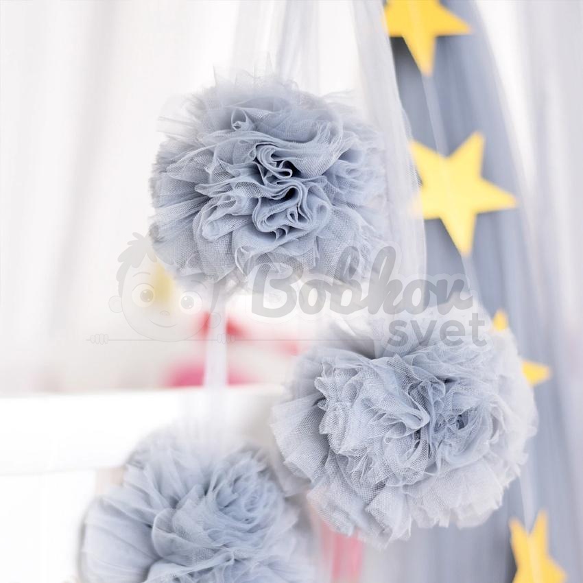 Tylové POM POMY (sivé) - POMPOMS / dekorácia