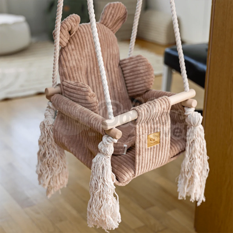 Detská hojdačka Bear Swing s pásom - Corduroy Estetic PINK