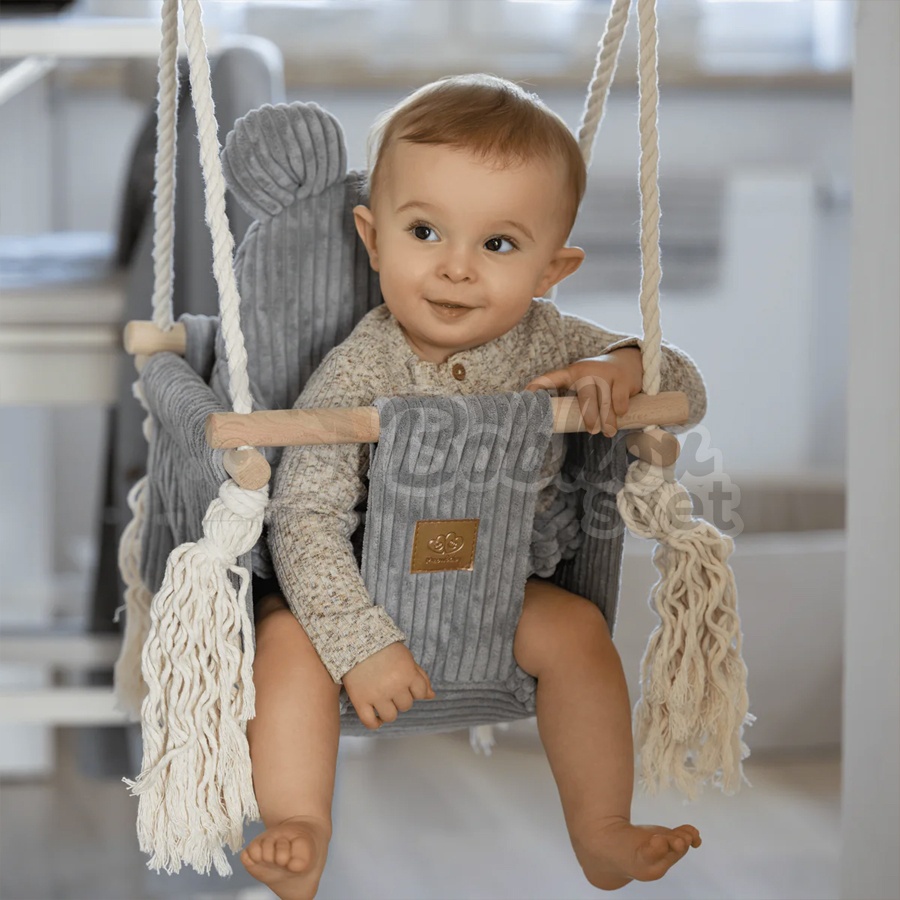 Detská hojdačka Bear Swing s pásom - Corduroy Estetic Olive Green