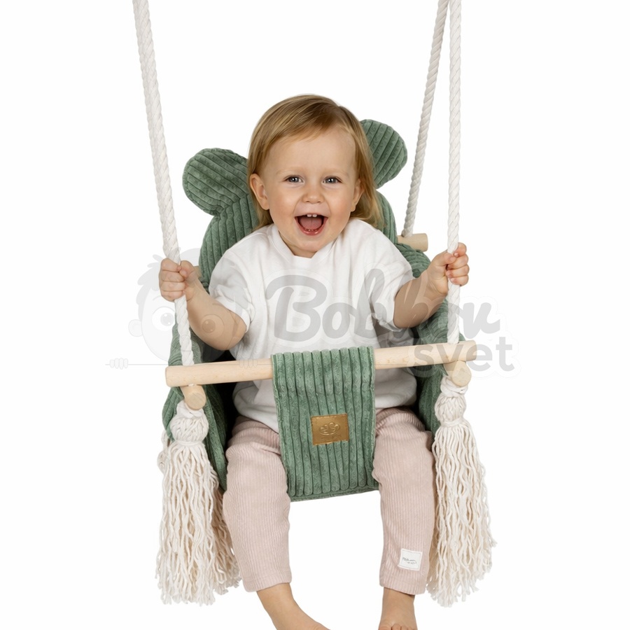 Detská hojdačka Bear Swing s pásom - Corduroy Estetic Olive Green