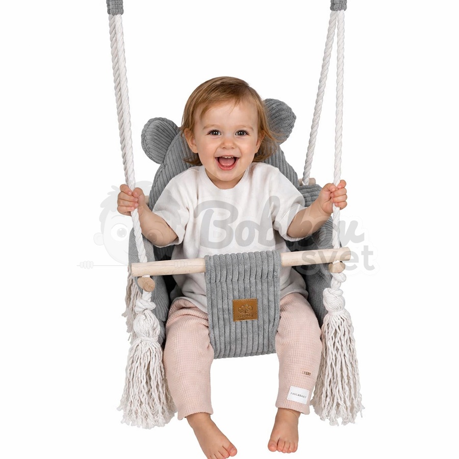 Detská hojdačka Bear Swing s pásom - Corduroy Estetic GRAY