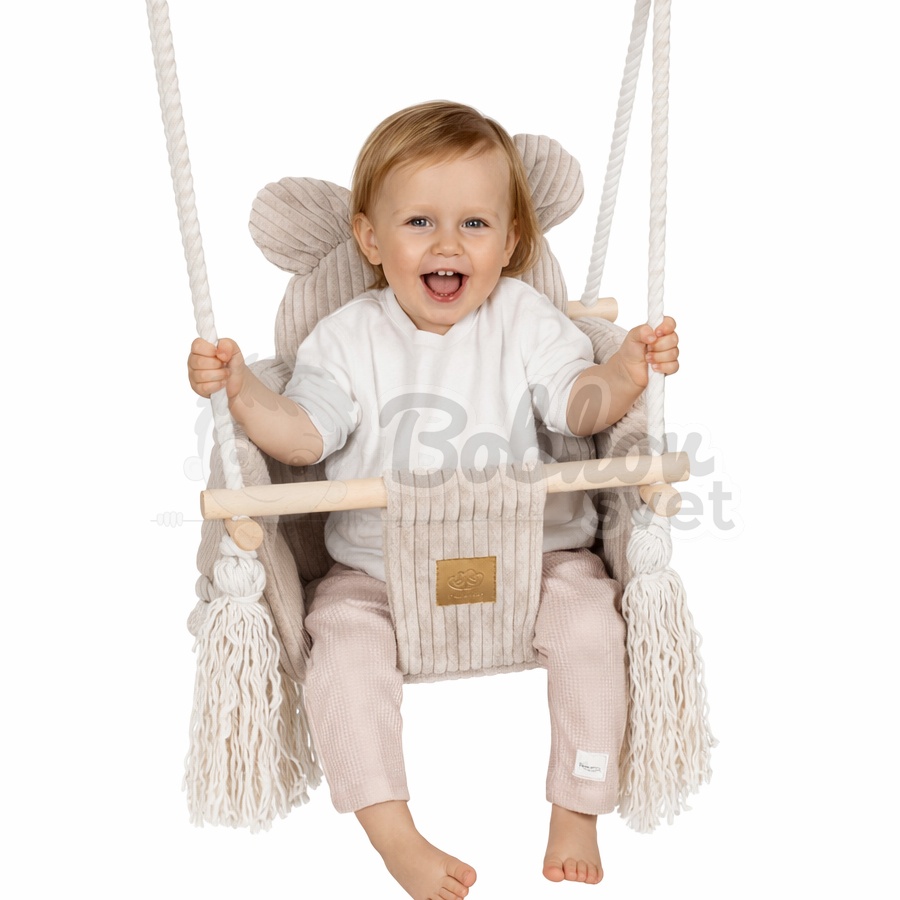 Detská hojdačka Bear Swing s pásom - Corduroy Estetic ECRU