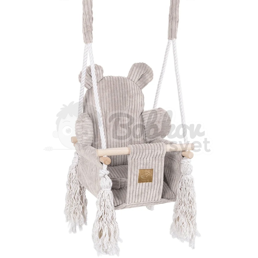Detská hojdačka Bear Swing s pásom - Corduroy Estetic ECRU