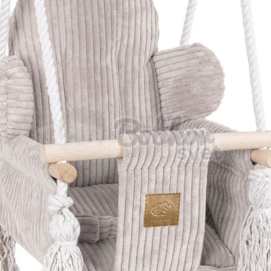 Detská hojdačka Bear Swing s pásom - Corduroy Estetic ECRU