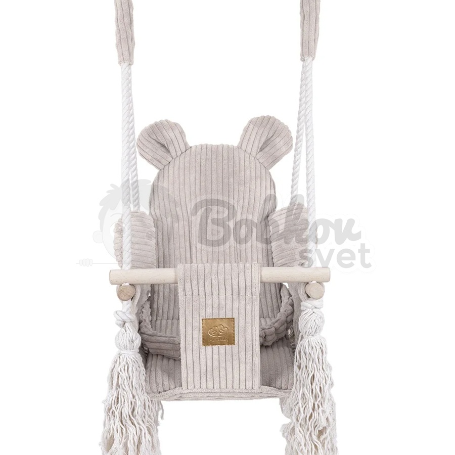 Detská hojdačka Bear Swing s pásom - Corduroy Estetic ECRU