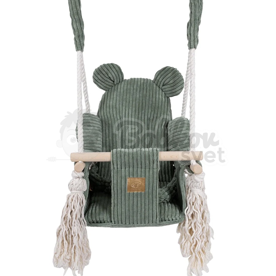 Detská hojdačka Bear Swing s pásom - Corduroy Estetic Olive Green
