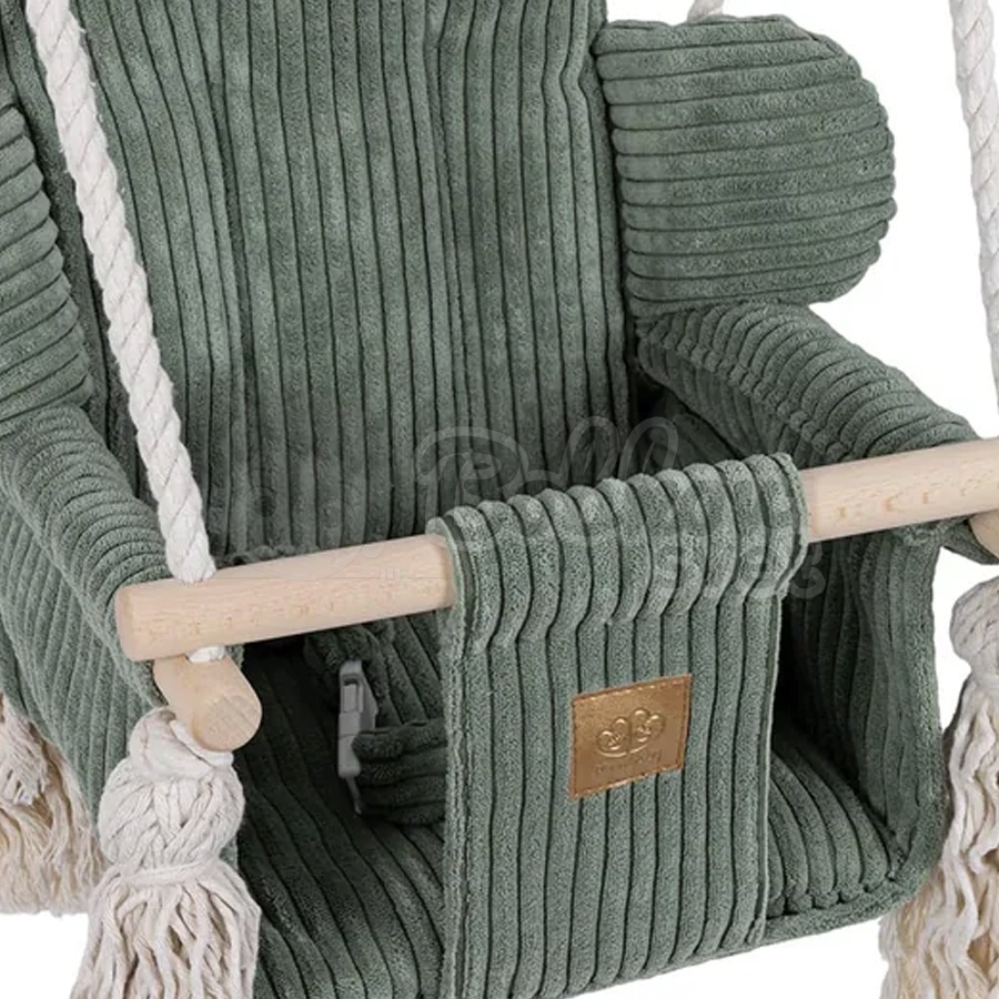 Detská hojdačka Bear Swing s pásom - Corduroy Estetic Olive Green
