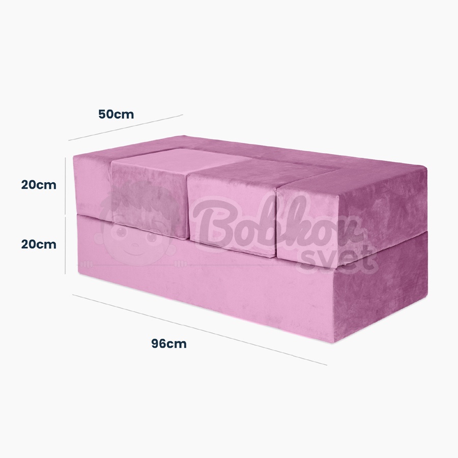 Detská rozkladacia pohovka + 2 taburetky - SOFA PINK 96 cm