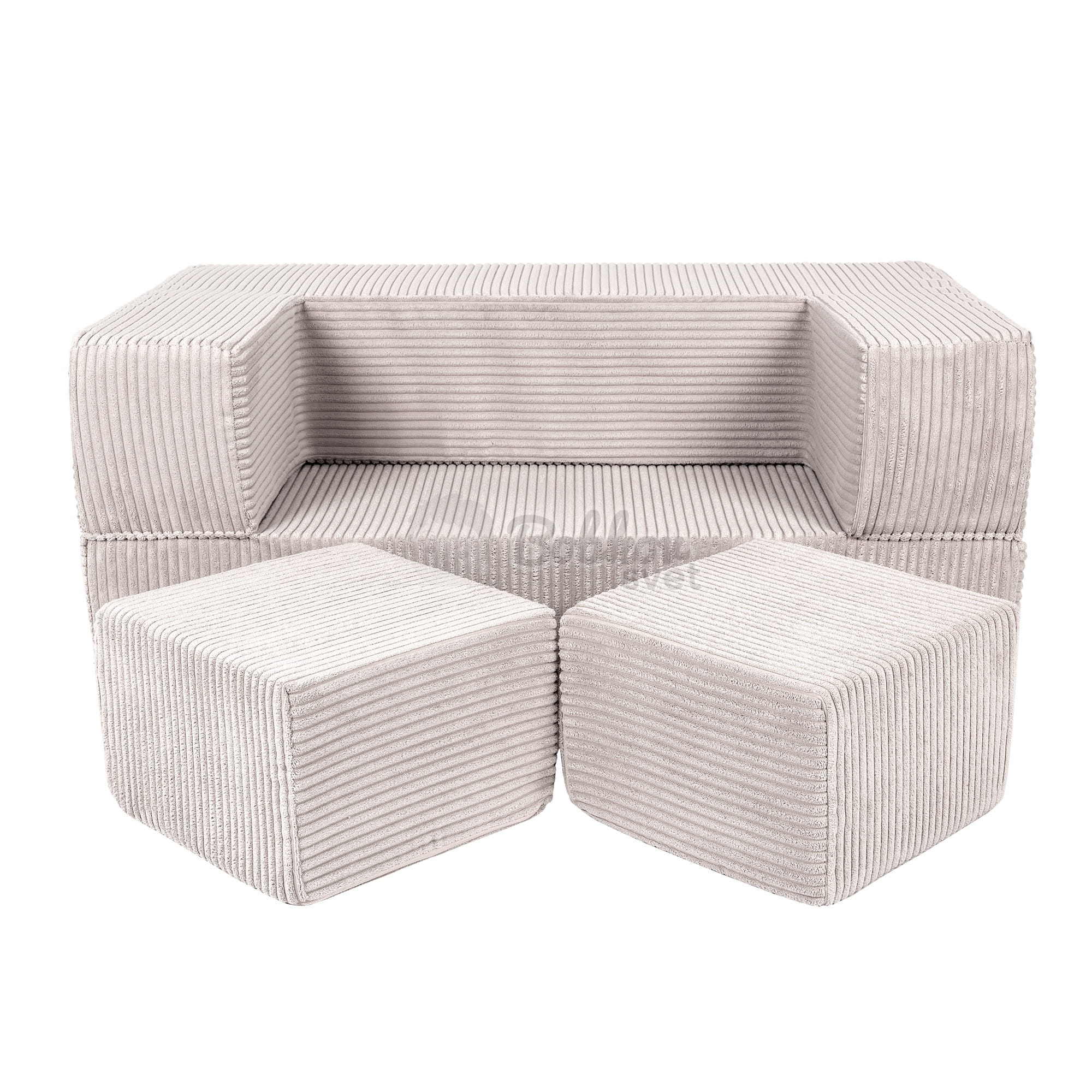 Detská rozkladacia pohovka + 2 taburetky - Corduroy Estetic - ECRU 96 cm