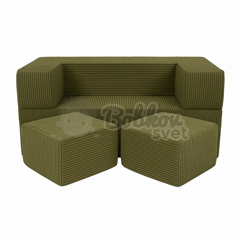 Detská rozkladacia pohovka + 2 taburetky - Corduroy Estetic - KHAKI 96 cm