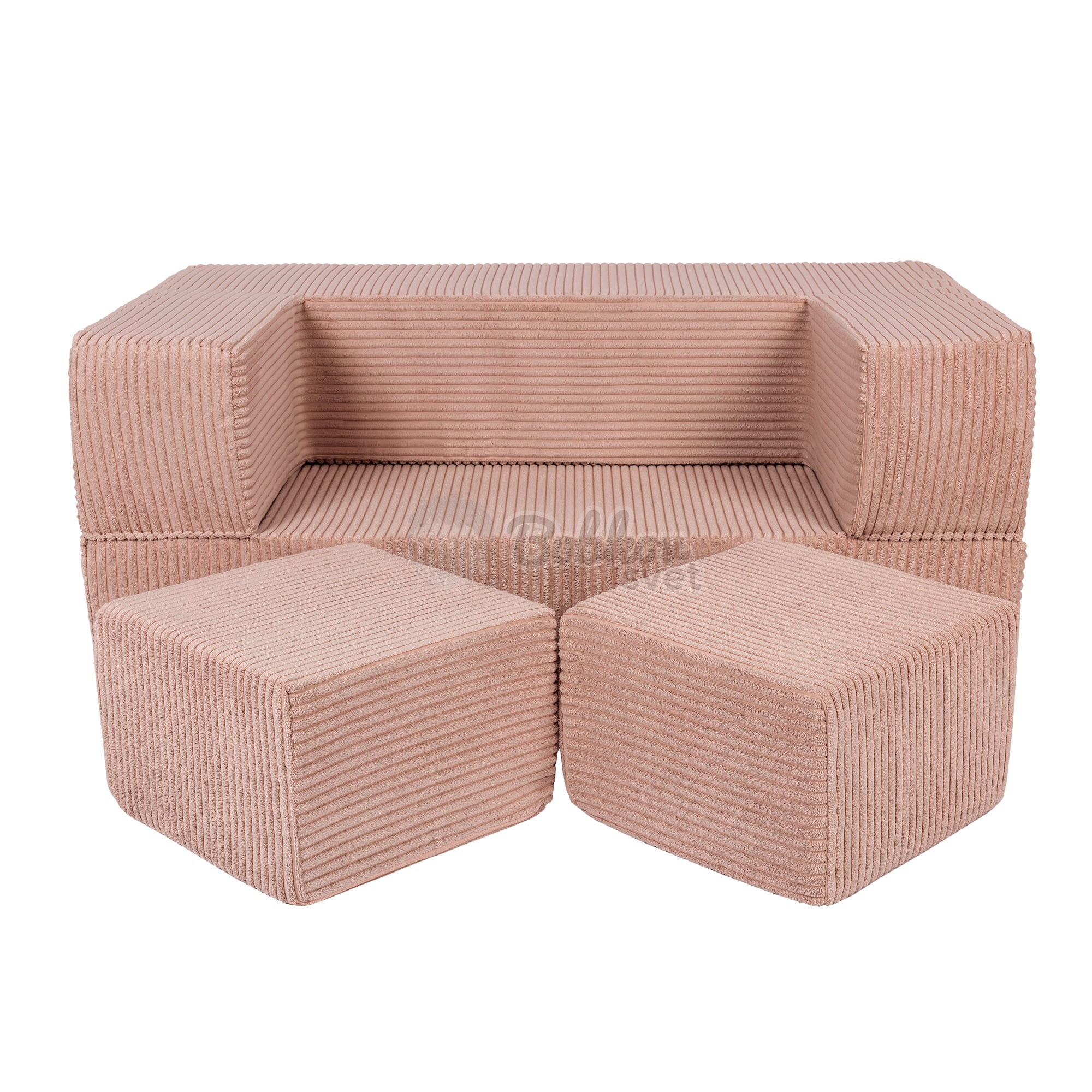 Detská rozkladacia pohovka + 2 taburetky - Corduroy Estetic - PINK 96 cm