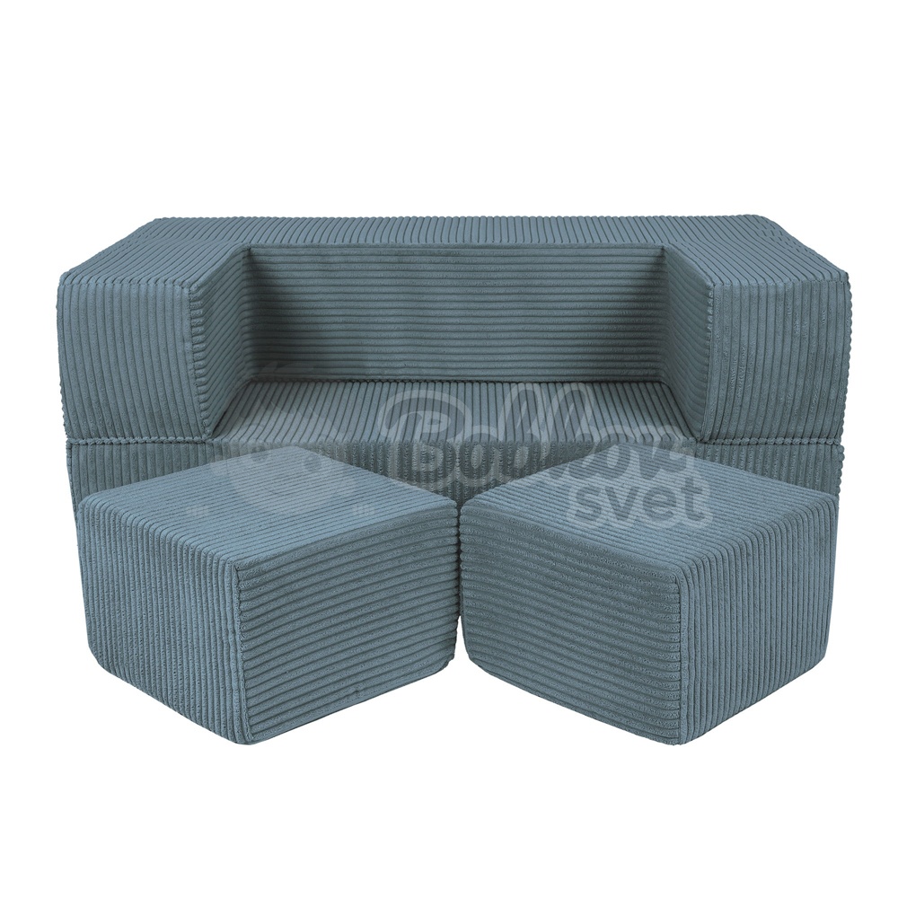 Detská rozkladacia pohovka + 2 taburetky - Corduroy Estetic - TYRKYS 96 cm