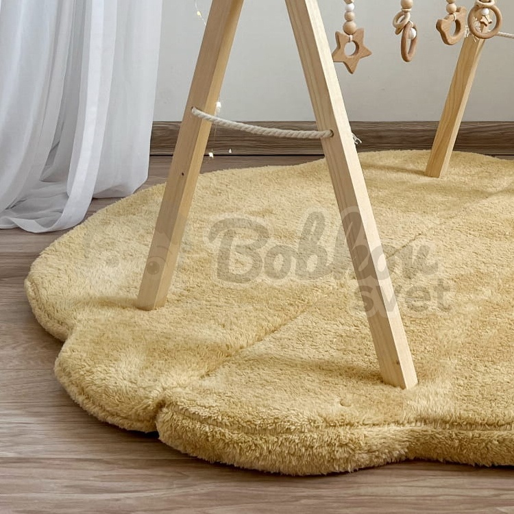 Skladacia podložka na hranie OBLÁČIK 100 cm - PLYŠ mustard