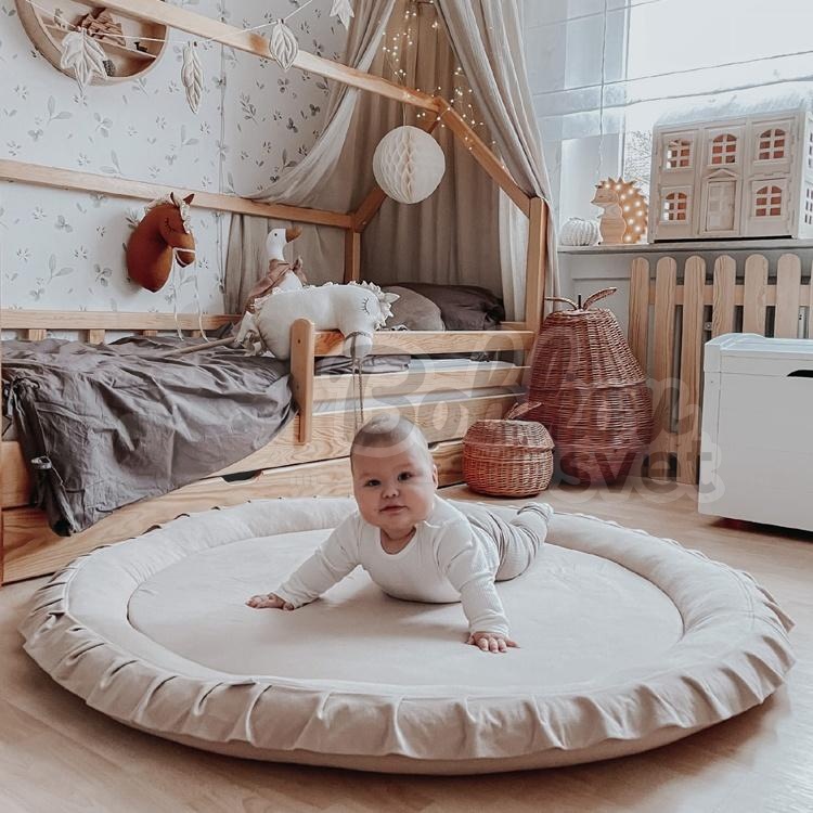 Detské hniezdo okrúhle s volánom / podložka na hranie 120 cm - krémová