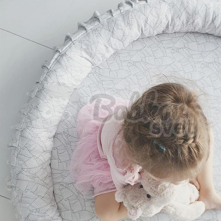 Detské hniezdo okrúhle s volánom / podložka na hranie 120 cm - lístie