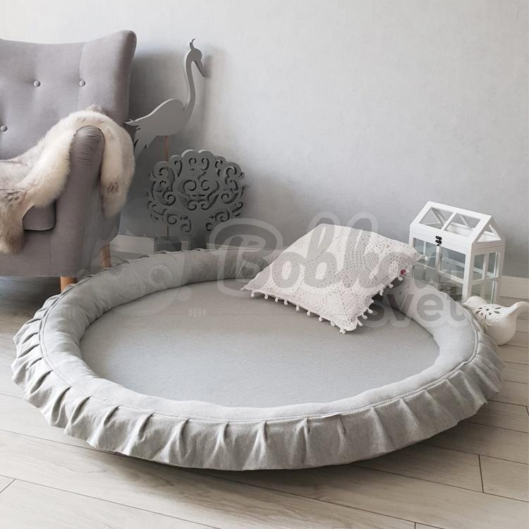 Detské hniezdo okrúhle s volánom / podložka na hranie 120 cm - sivá