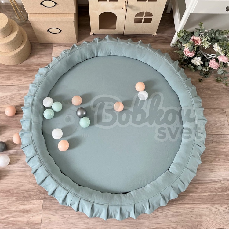 Detské hniezdo okrúhle s volánom / podložka na hranie 120 cm - tmavá mätová