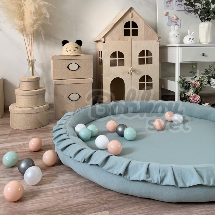Detské hniezdo okrúhle s volánom / podložka na hranie 120 cm - tmavá mätová